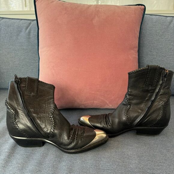 Isabel Marant Santia Black Leather Western Ankle Bootie Boots - Picture 6 of 8